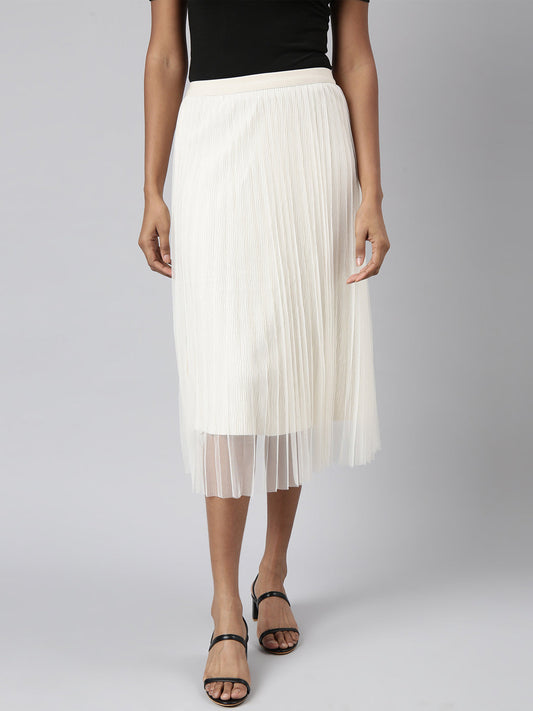 Women's Cream Midi Flared Skirt