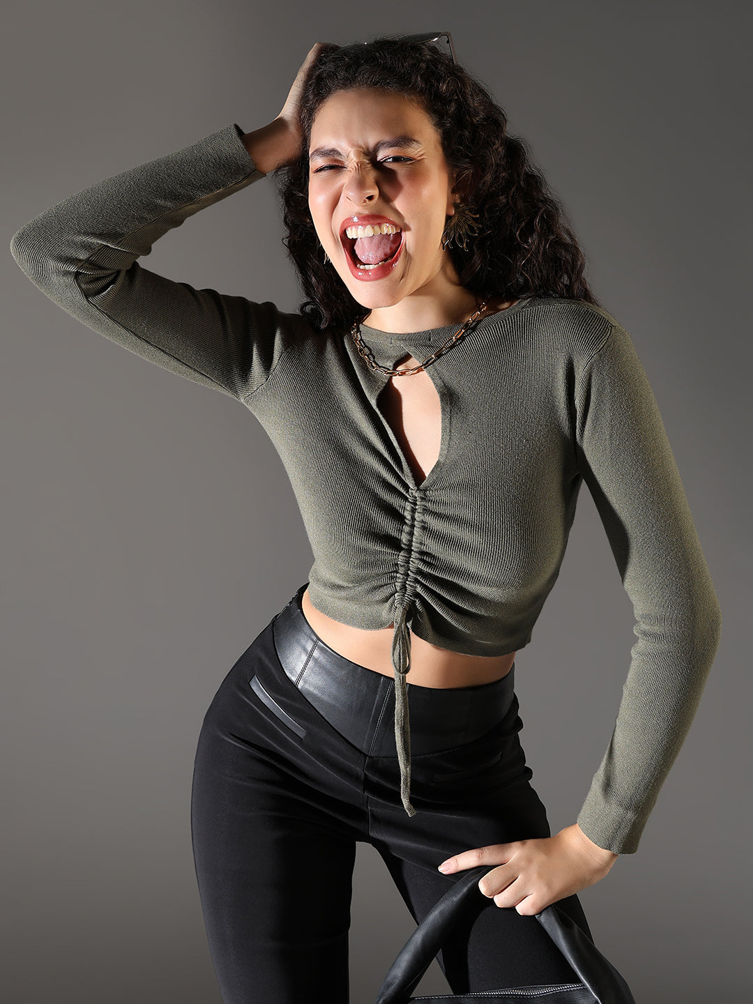 Women's Green Ruched Crop Top
