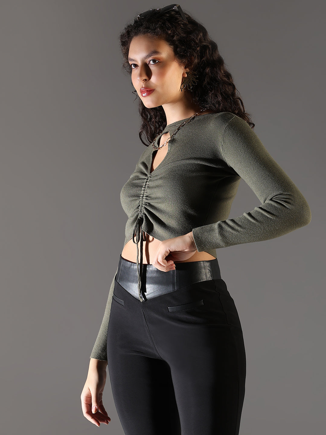 Women's Green Ruched Crop Top