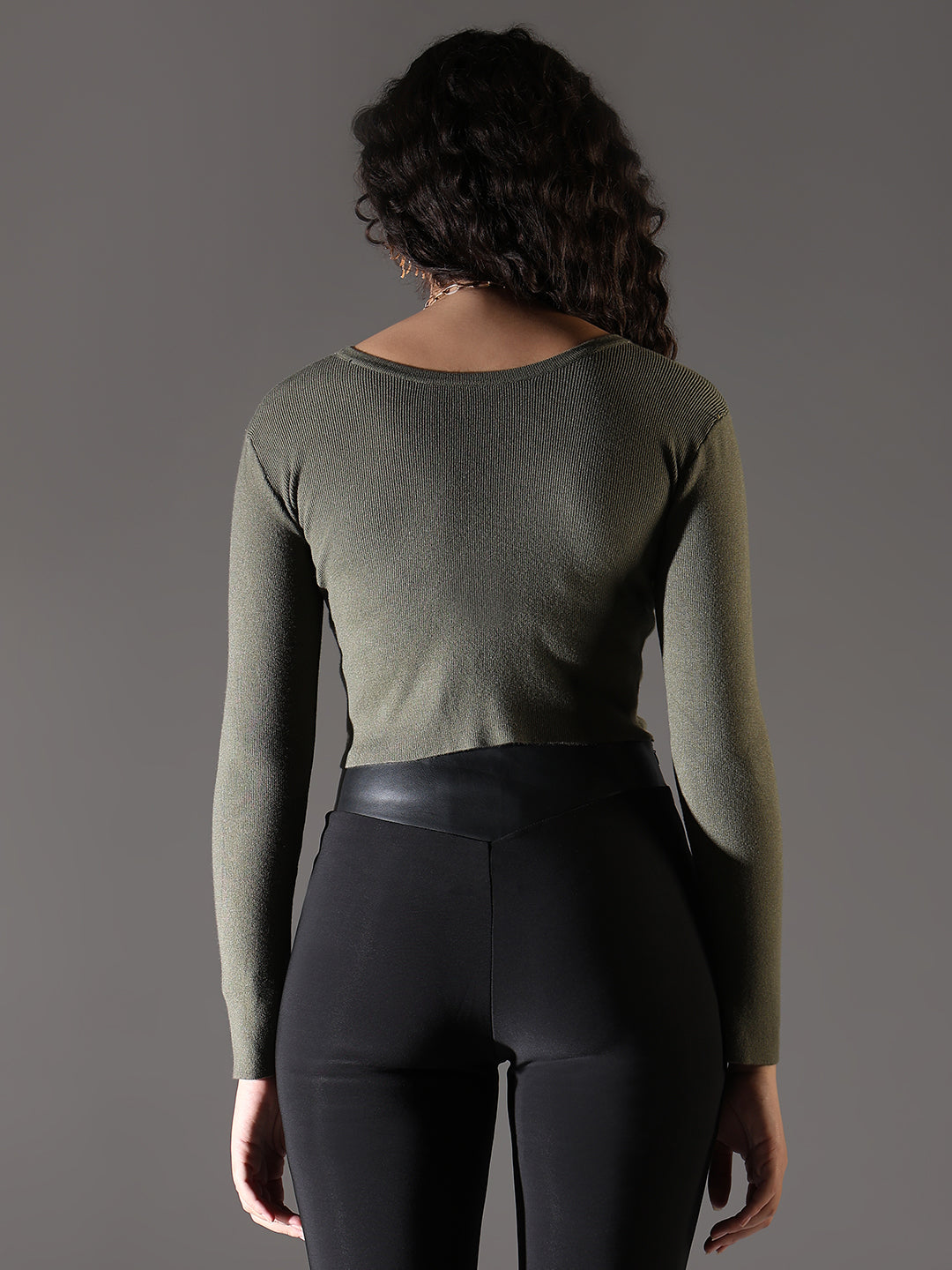 Women's Green Ruched Crop Top