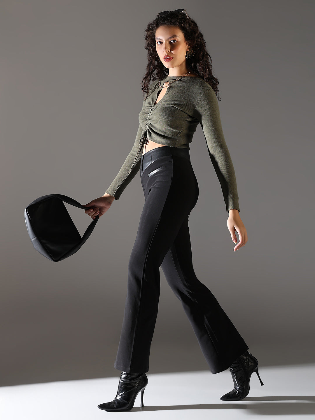 Women's Green Ruched Crop Top