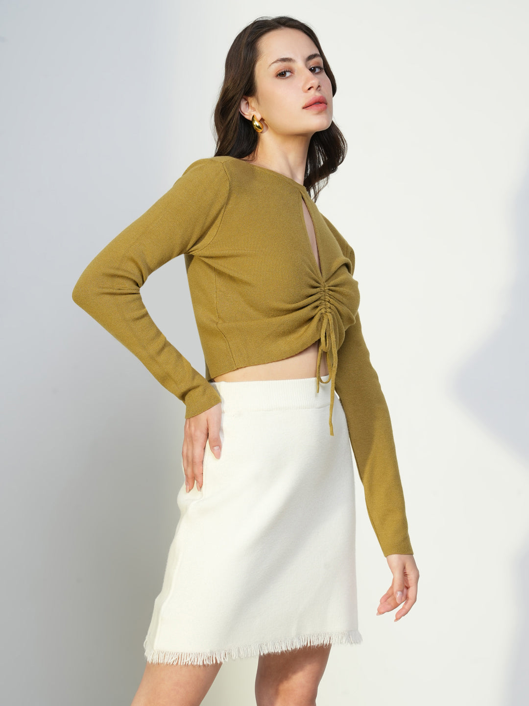 Women's Olive Boat Neck Crop Top
