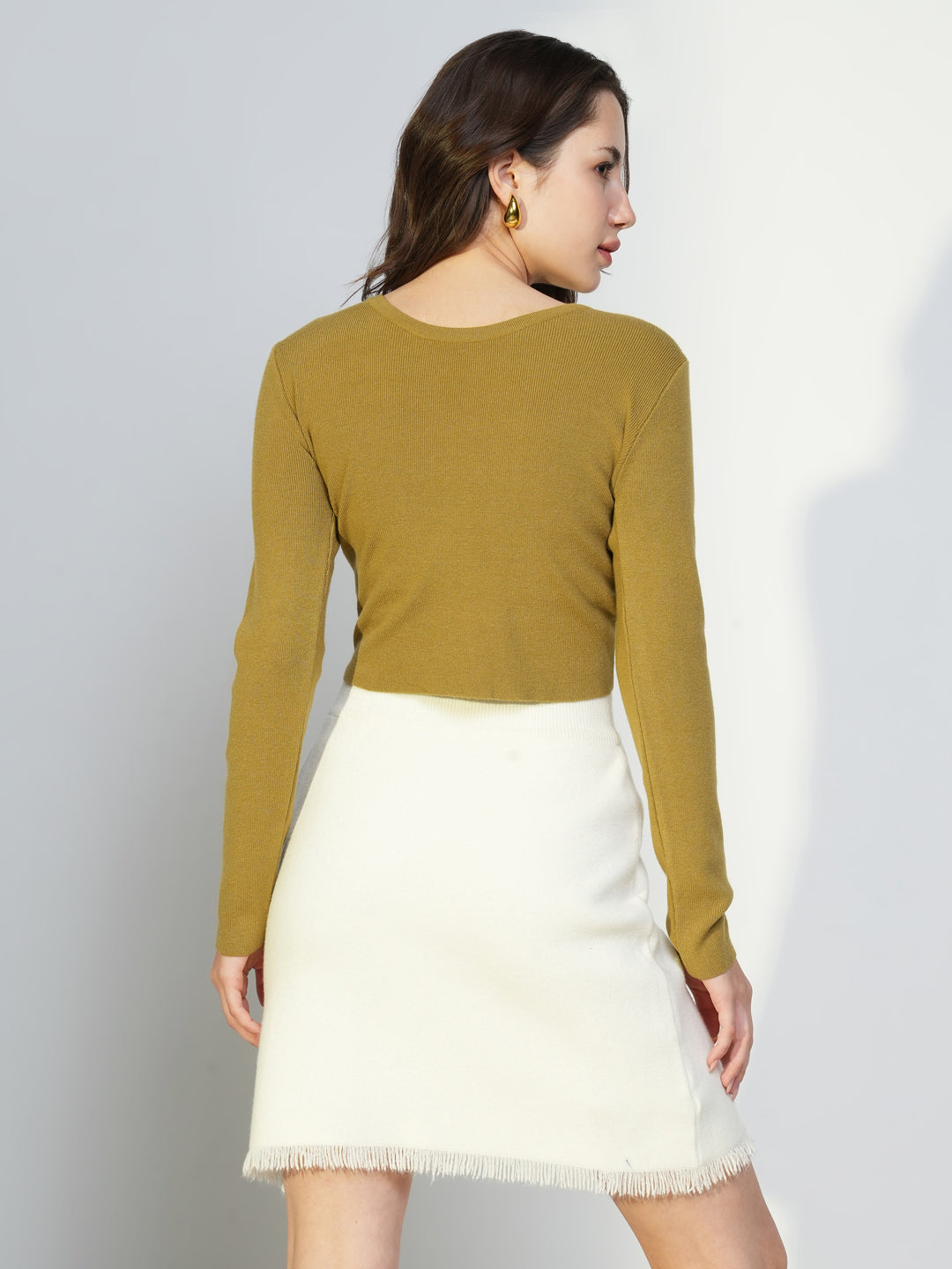 Women's Olive Boat Neck Crop Top