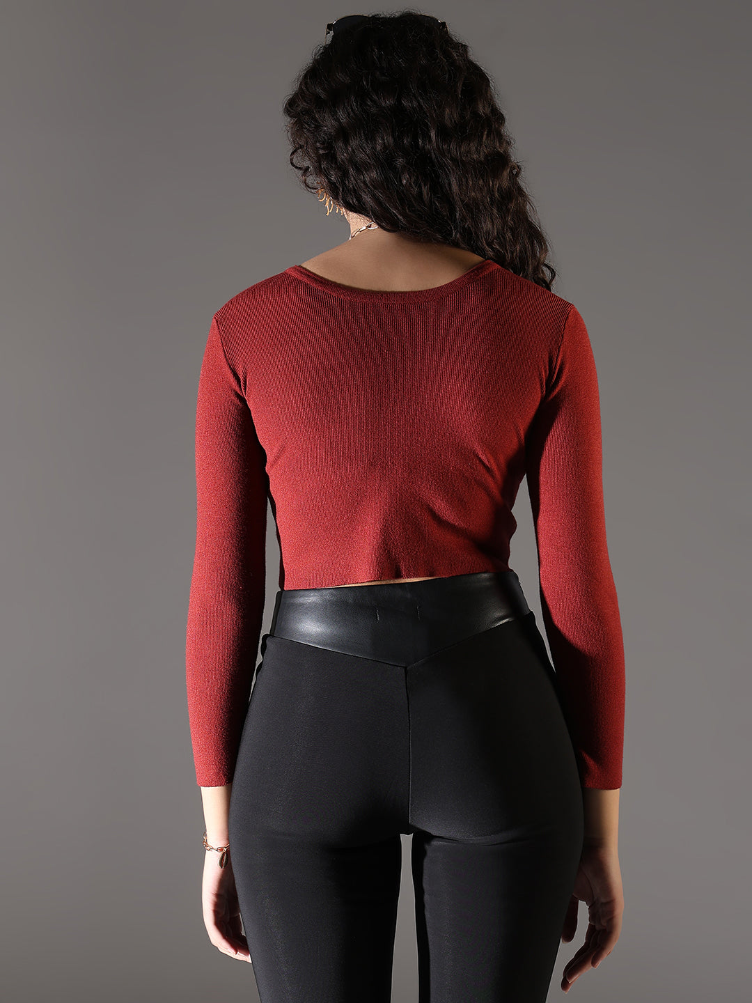 Women's Red Boat Neck Crop Top