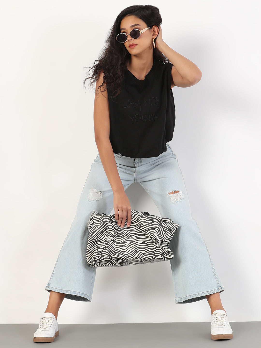Women's Solid Round Neck Black Blouson Crop Top