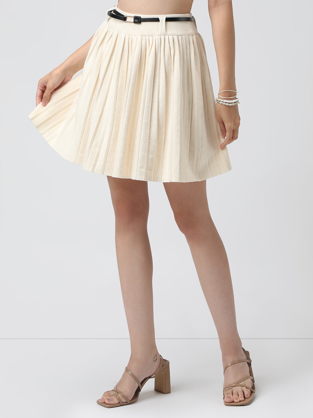 Women's Cream Flared Mini Skirt