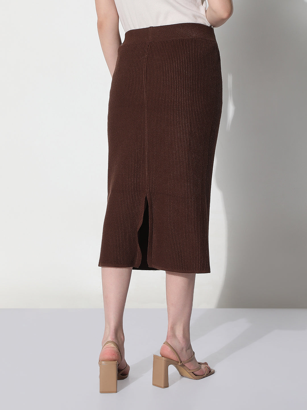Women's Brown Straight Knee Length Skirt