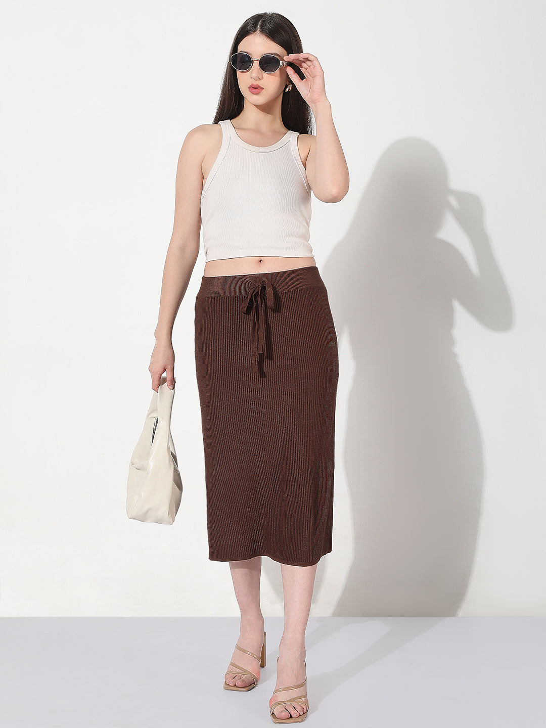 Women's Brown Straight Knee Length Skirt