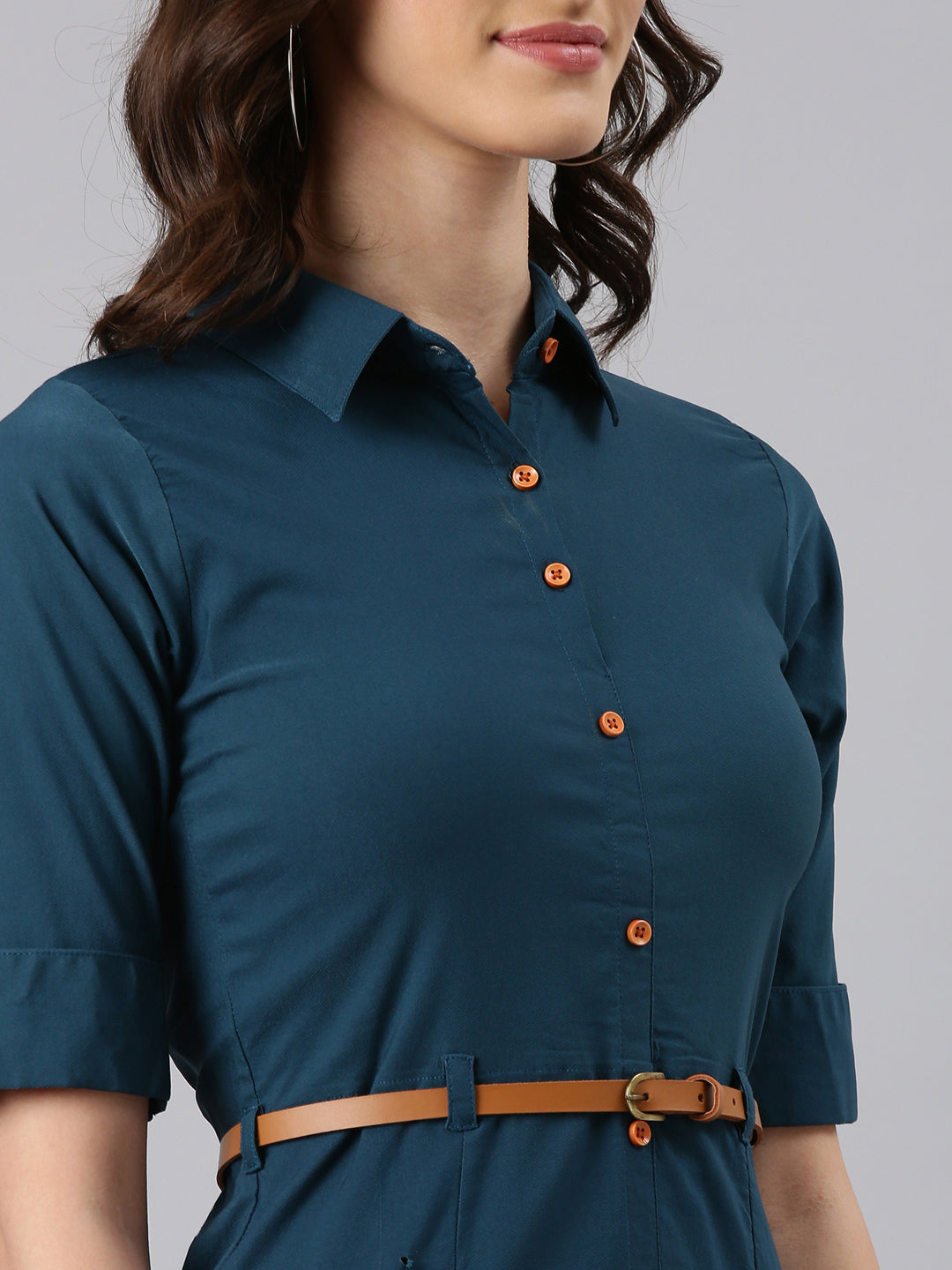 Women's Teal Belted Shirt Style Dress