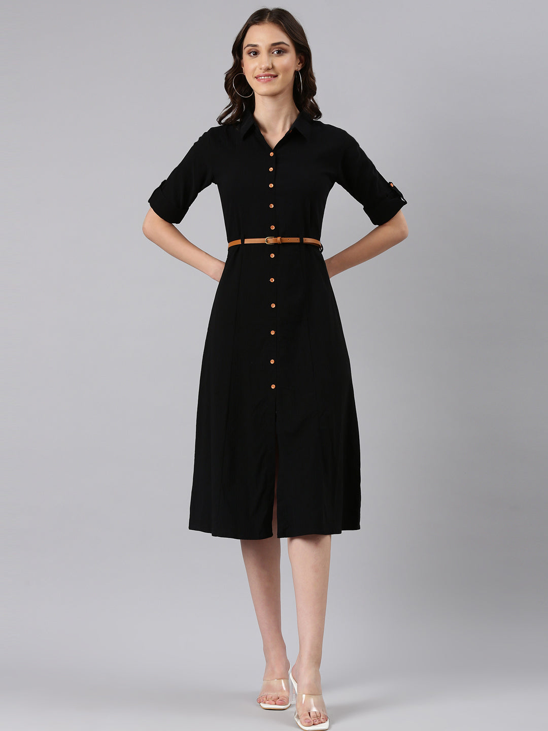 Women's Black Short Sleeve Shirt Dress