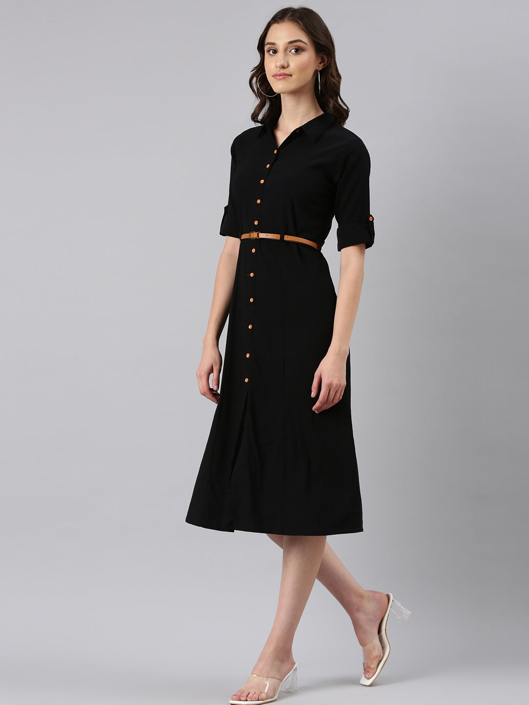 Women's Black Short Sleeve Shirt Dress