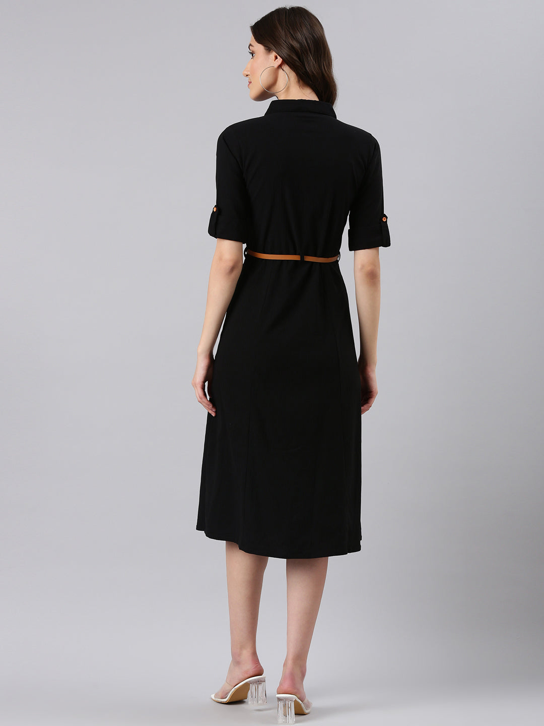 Women's Black Short Sleeve Shirt Dress