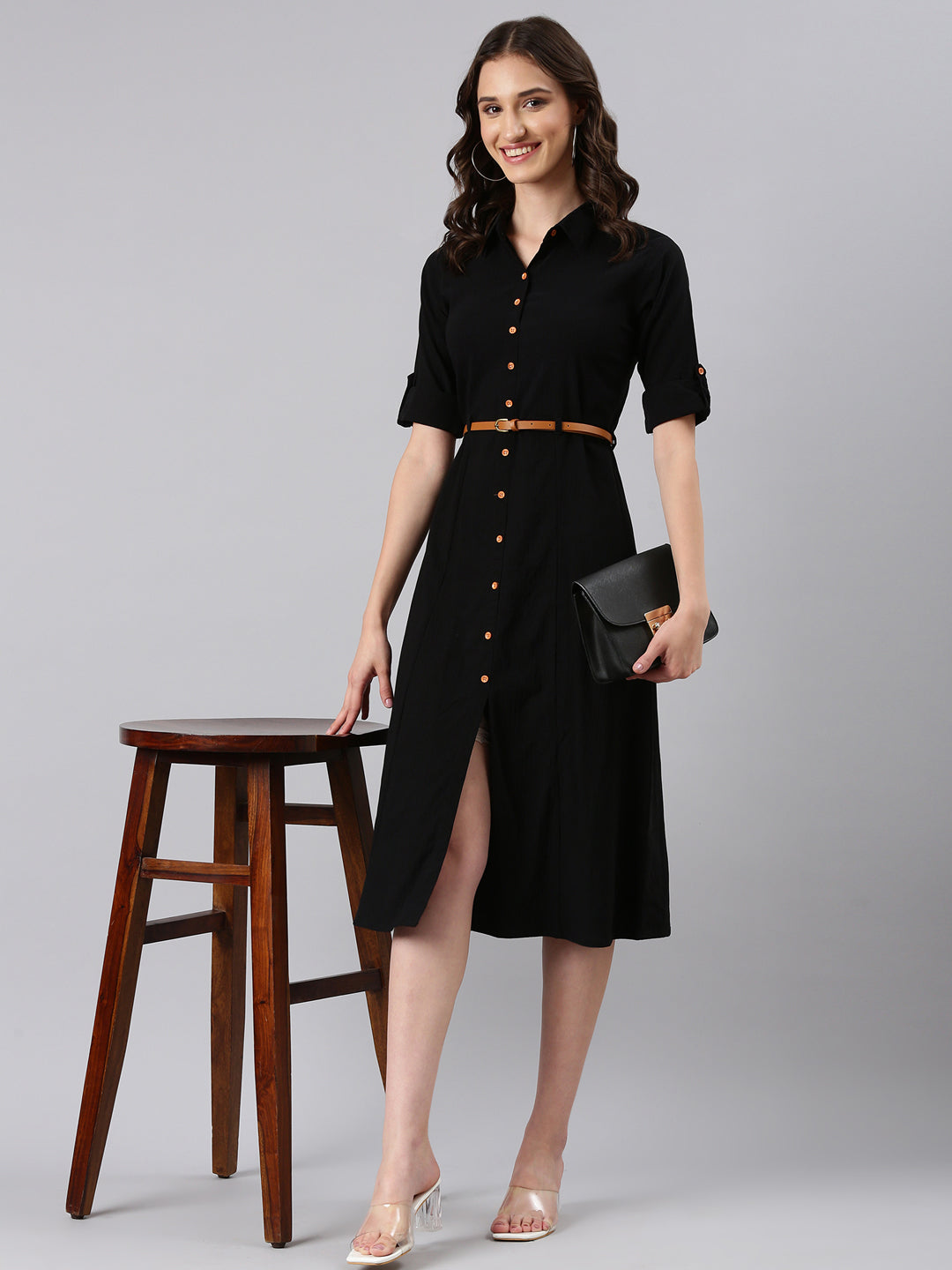 Women's Black Short Sleeve Shirt Dress