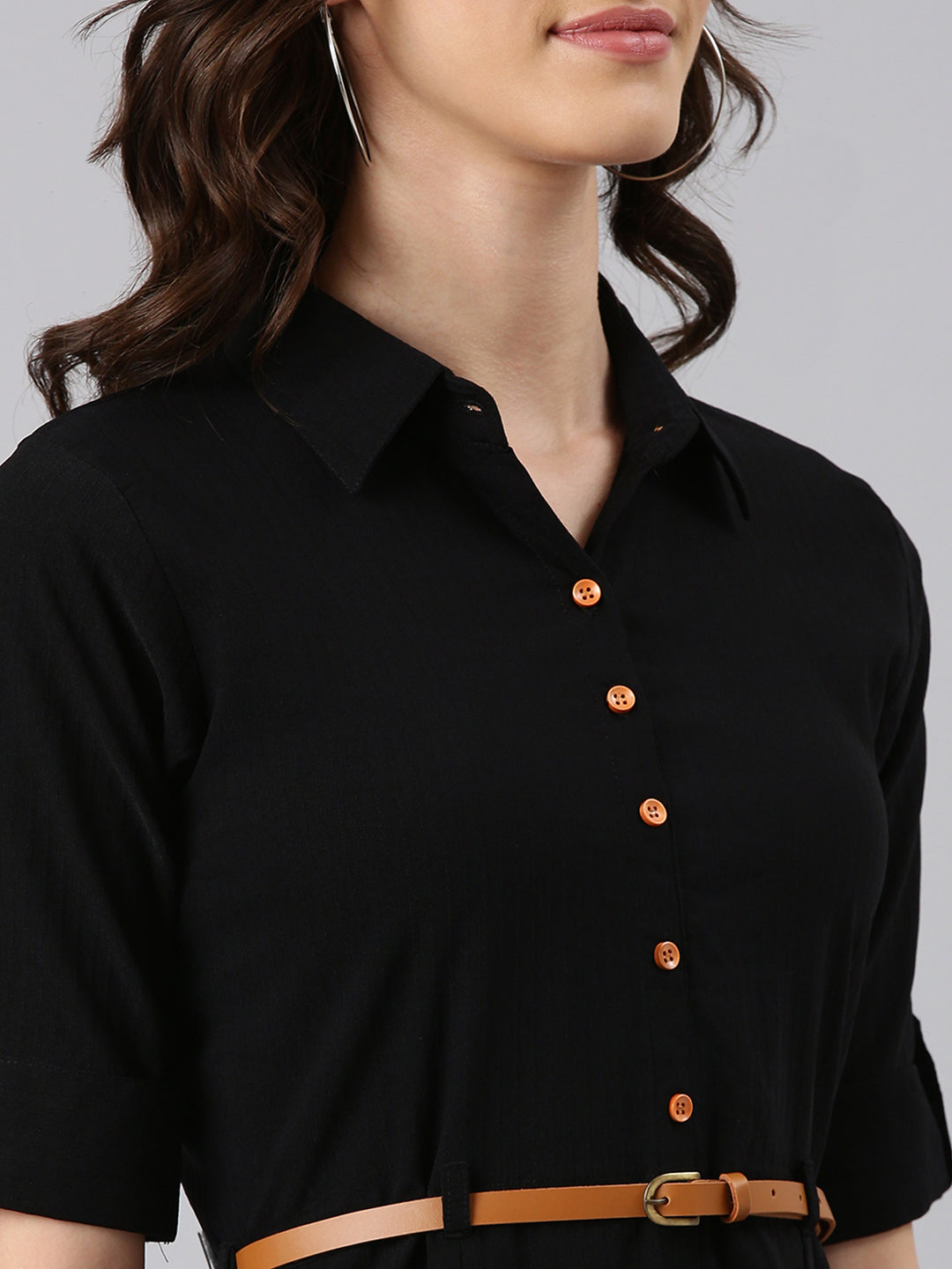 Women's Black Short Sleeve Shirt Dress