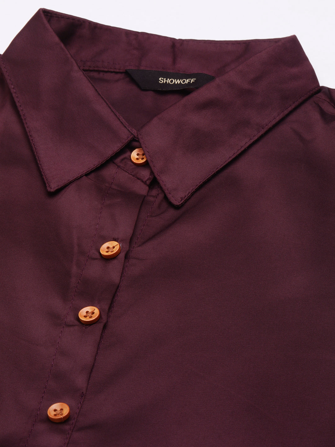 Women's Purple Cotton Roll-Up Sleeves Shirt Midi Dress With Belt
