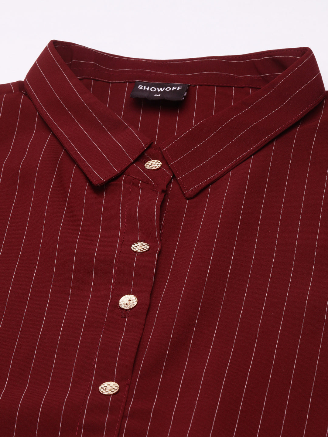 Women's Maroon Striped Shirt Midi Dress