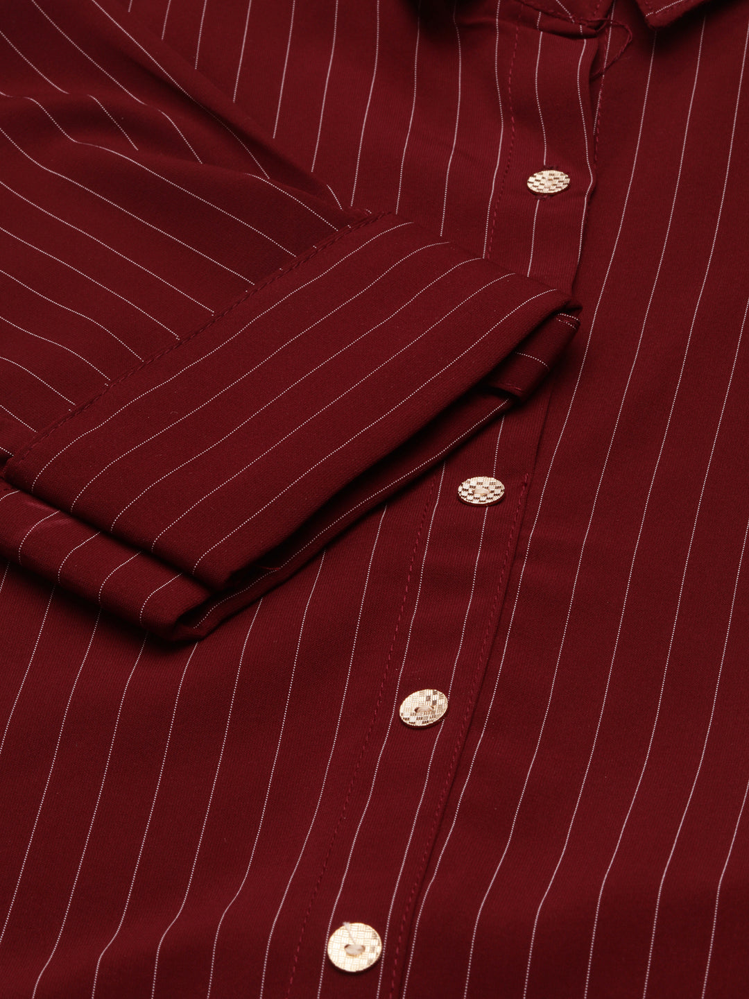 Women's Maroon Striped Shirt Midi Dress