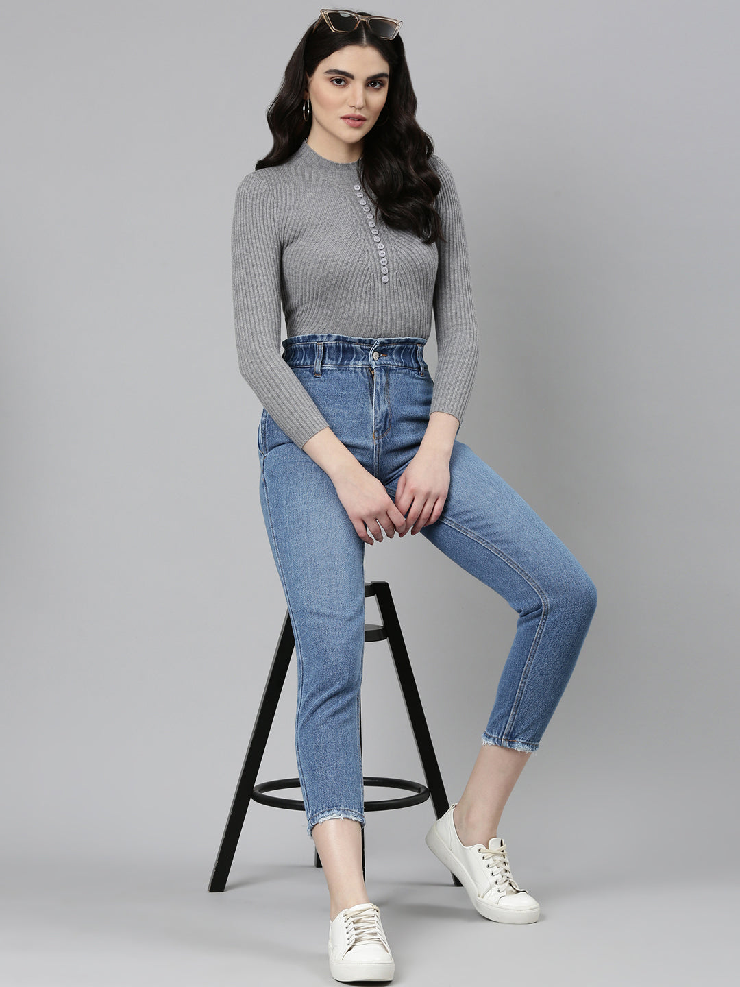 Women's Blue Acid Wash High-Rise Denim Jeans