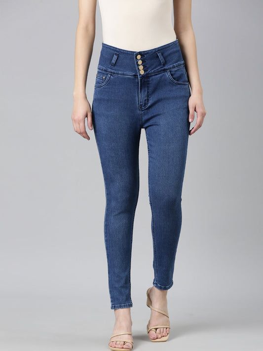 Women's Blue Skinny Fit High-Rise Acid Wash Denim Jeans