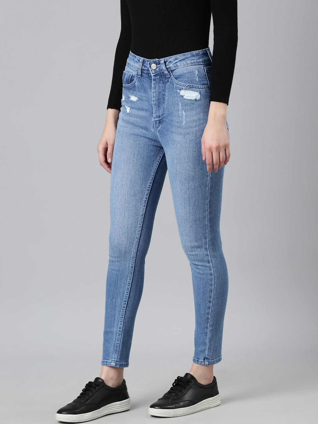 Women's Blue Slim Fit Light Fade Acid Wash Denim Jeans