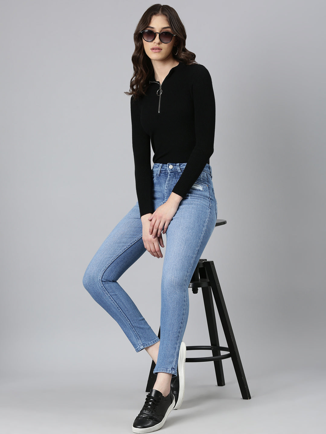 Women's Blue Slim Fit Light Fade Acid Wash Denim Jeans
