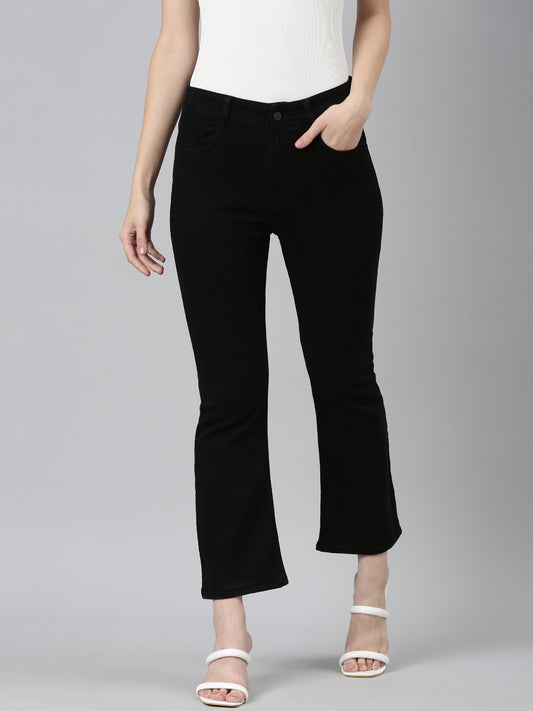Women's Black Wide Leg Fit Acid Wash High-Rise Denim Jeans