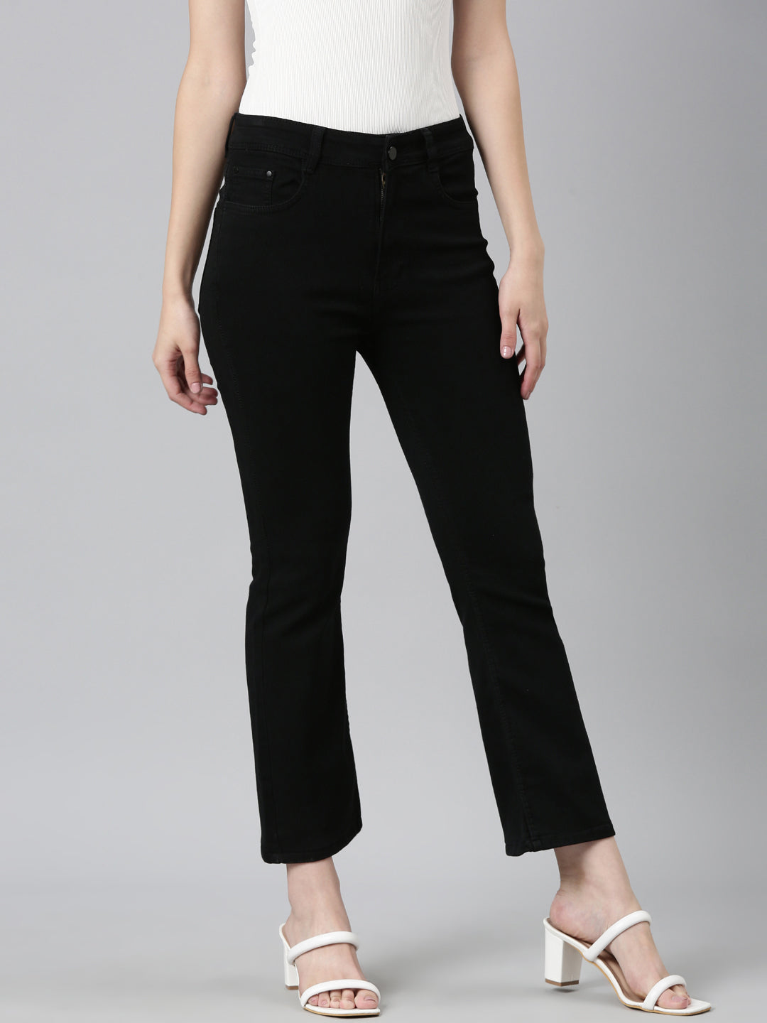 Women's Black Wide Leg Fit Acid Wash High-Rise Denim Jeans