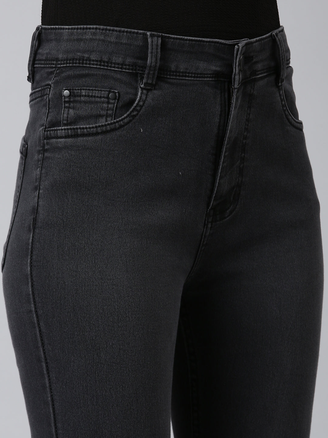 Women's Grey Wide Leg Acid Wash Denim Jeans