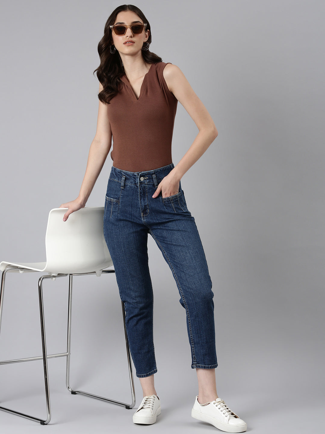 Women's Blue Mom Fit High-Rise Denim Jeans