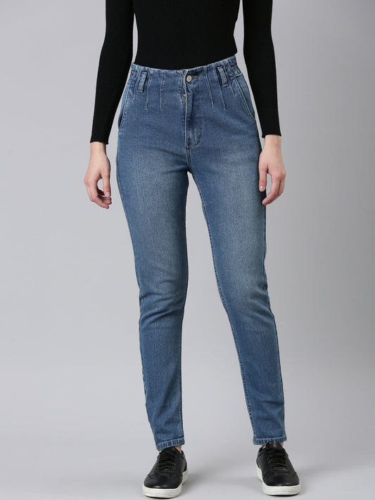 Women's Blue High-Rise Mom Fit Denim Jeans