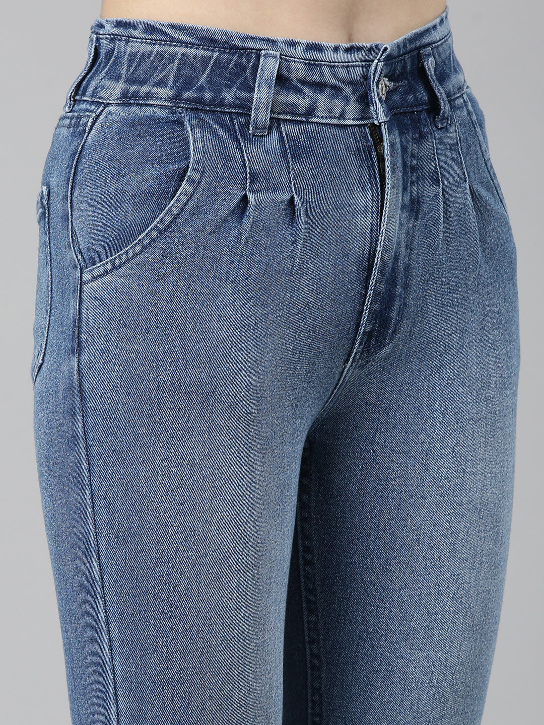 Women's Blue Mid Rise Slim Fit Light Fade Denim Jeans