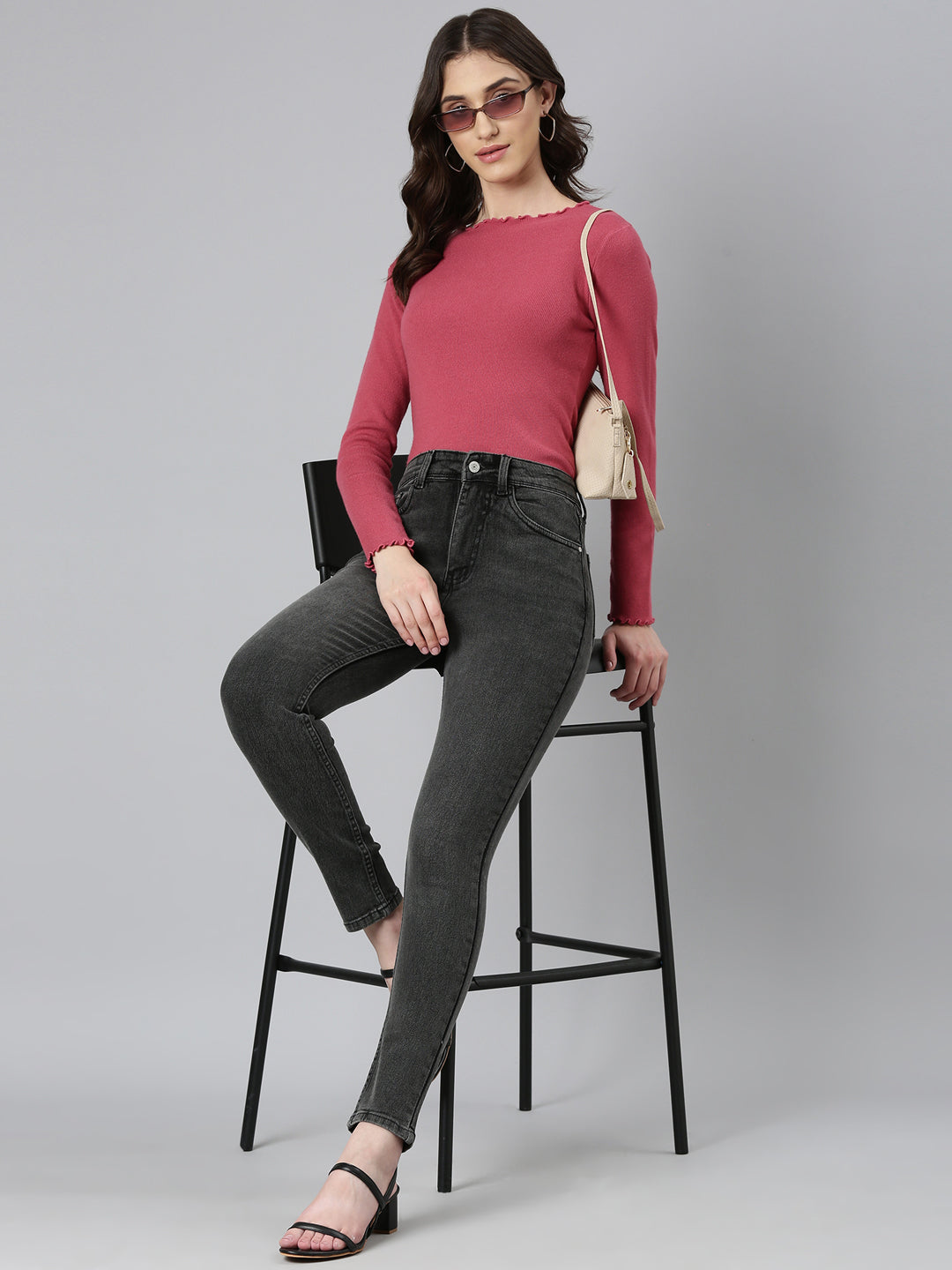 Women's Grey Mid Rise Skinny Fit Denim Jeans
