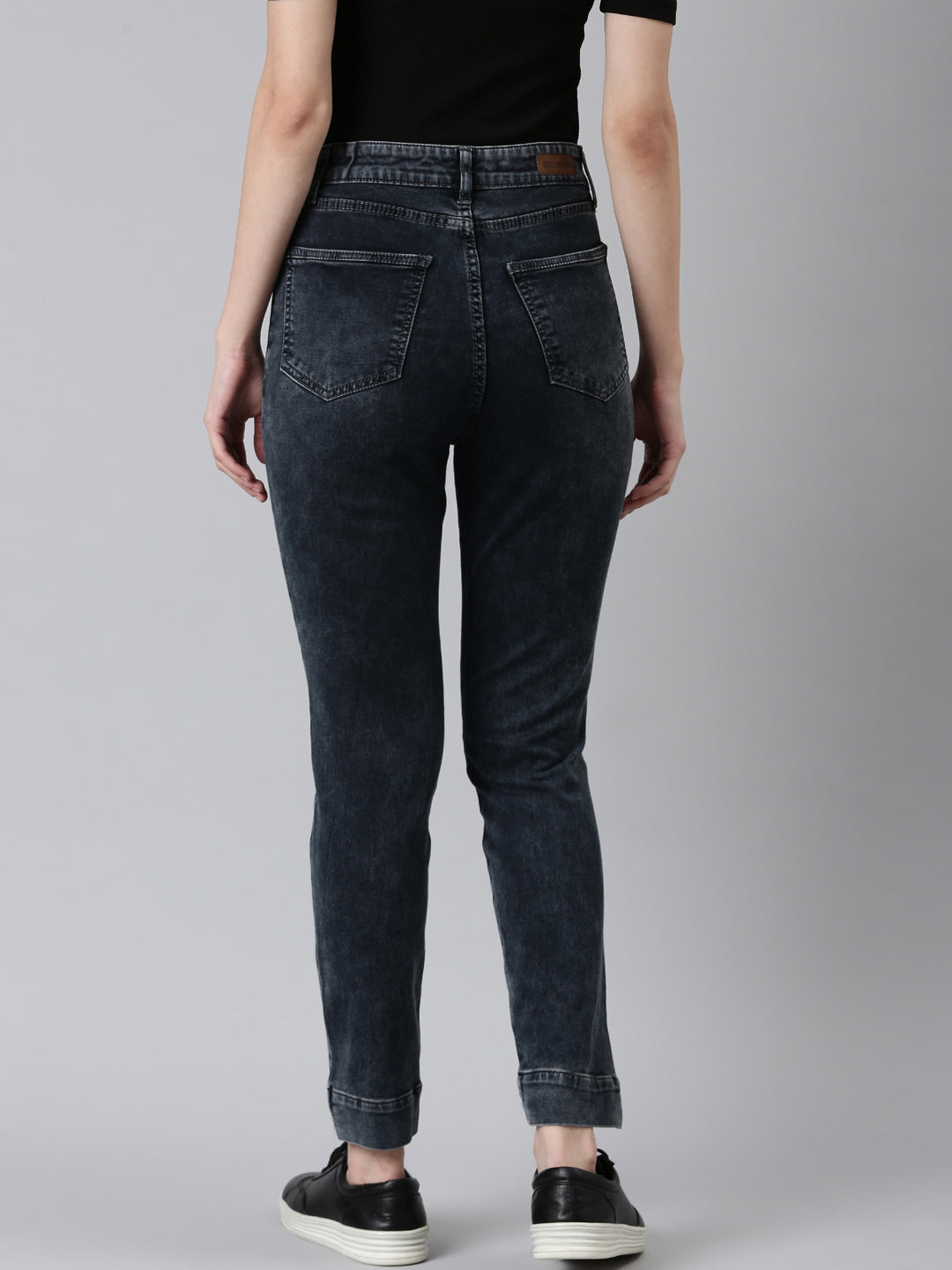 Women's Grey Jean Slim Fit Acid Wash High-Rise Denim Jeans