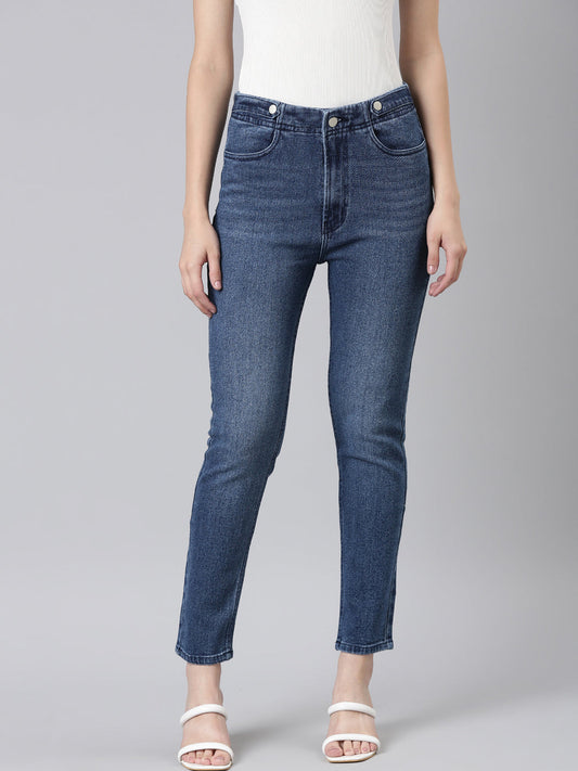 Women's Blue Regular Fit Mid-Rise Denim Jeans