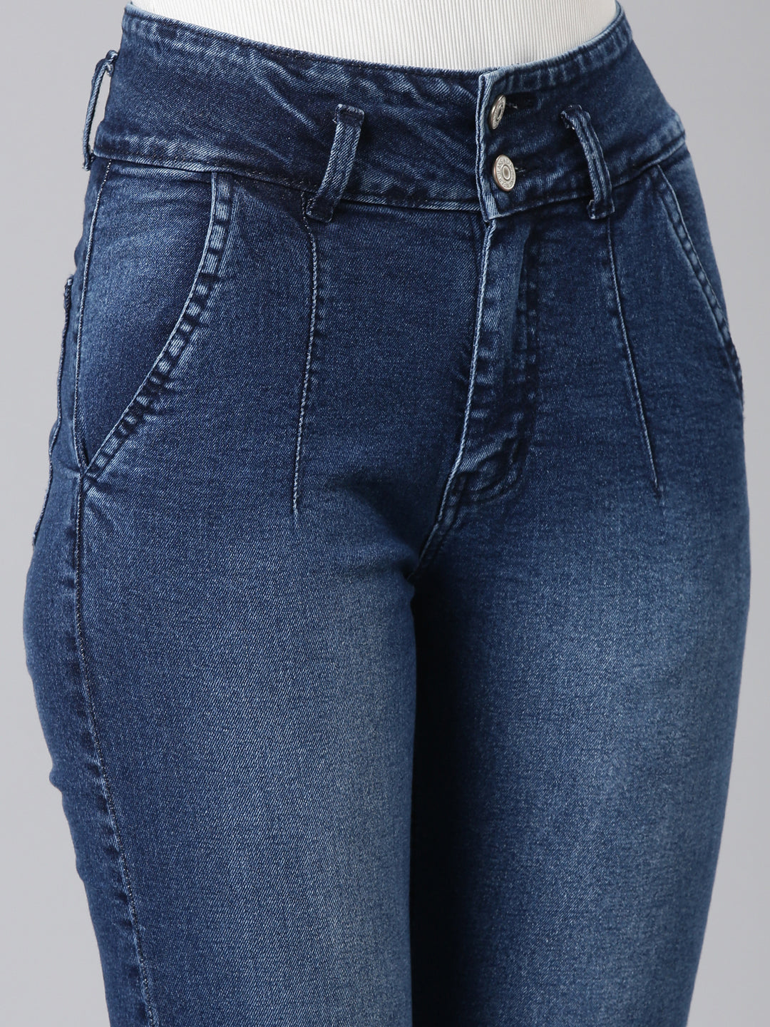 Women's Blue Slim Fit High Rise Light Fade Acid Wash Denim Jeans