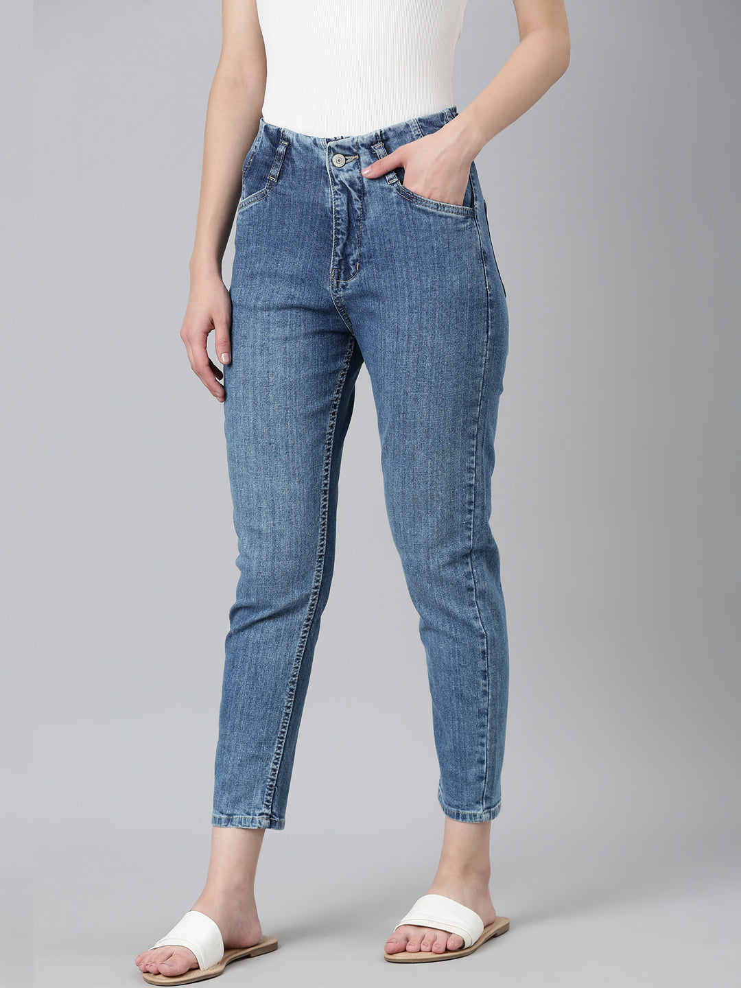 Women's Blue Slim Fit Light Fade Acid Wash Denim Jeans