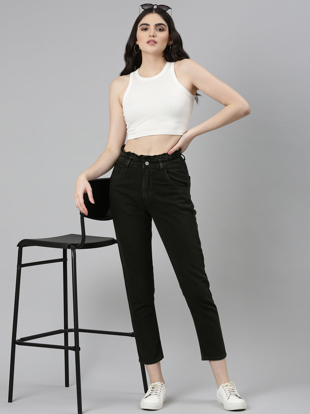 Women's Olive Acid Wash High-Raise Denim Jeans