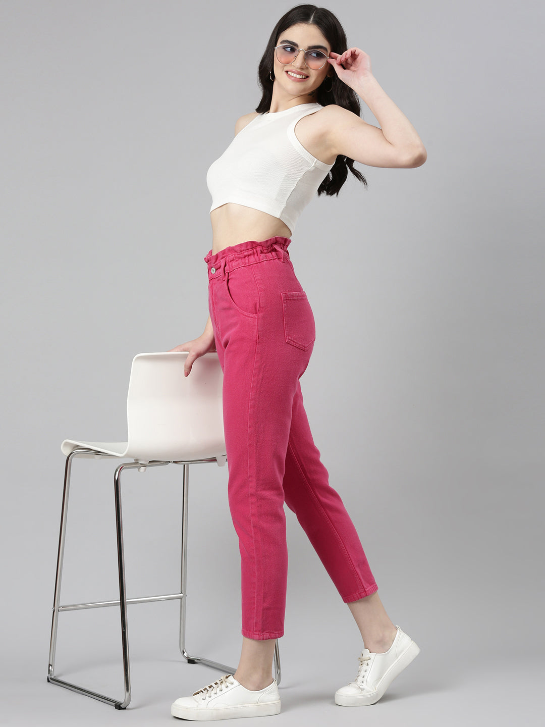 Women's Fuchsia Regular Fit Acid Wash Denim Jeans