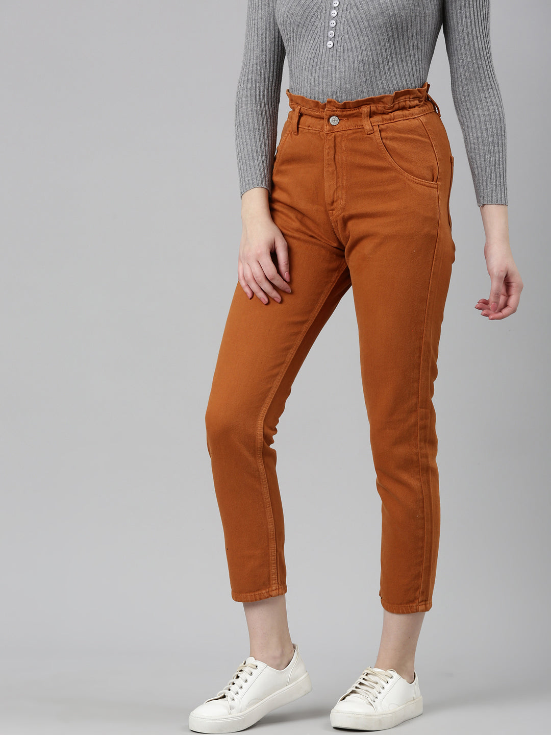 Women's Tan High Rise Acid Wash Denim Jeans