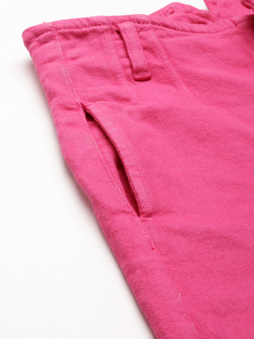 Women's Fuchsia Slim Fit Acid Wash High-Raise Denim Jeans