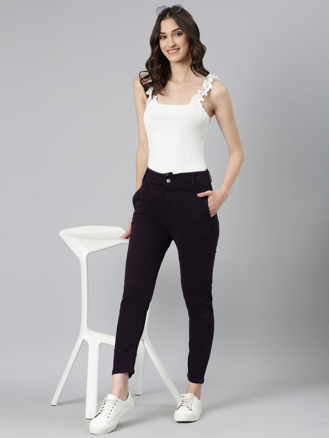 Women's Purple Jean Acid Wash Slim Fit Mid-Rise Denim Jeans