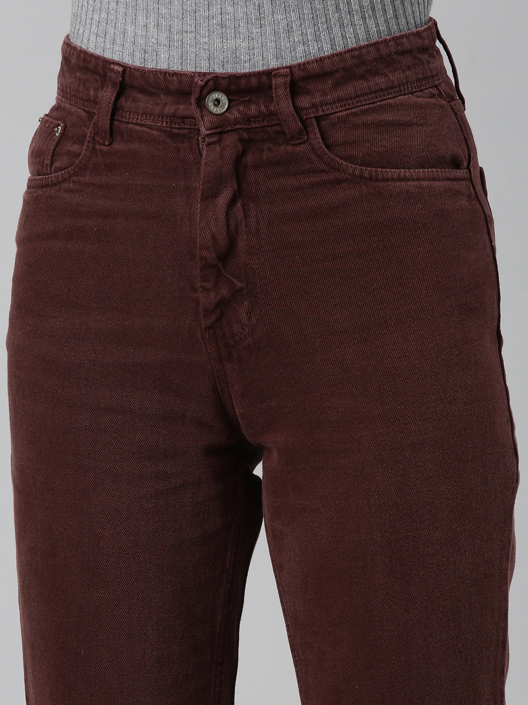 Women's Red Acid Wash High-Rise Denim Slit Jeans