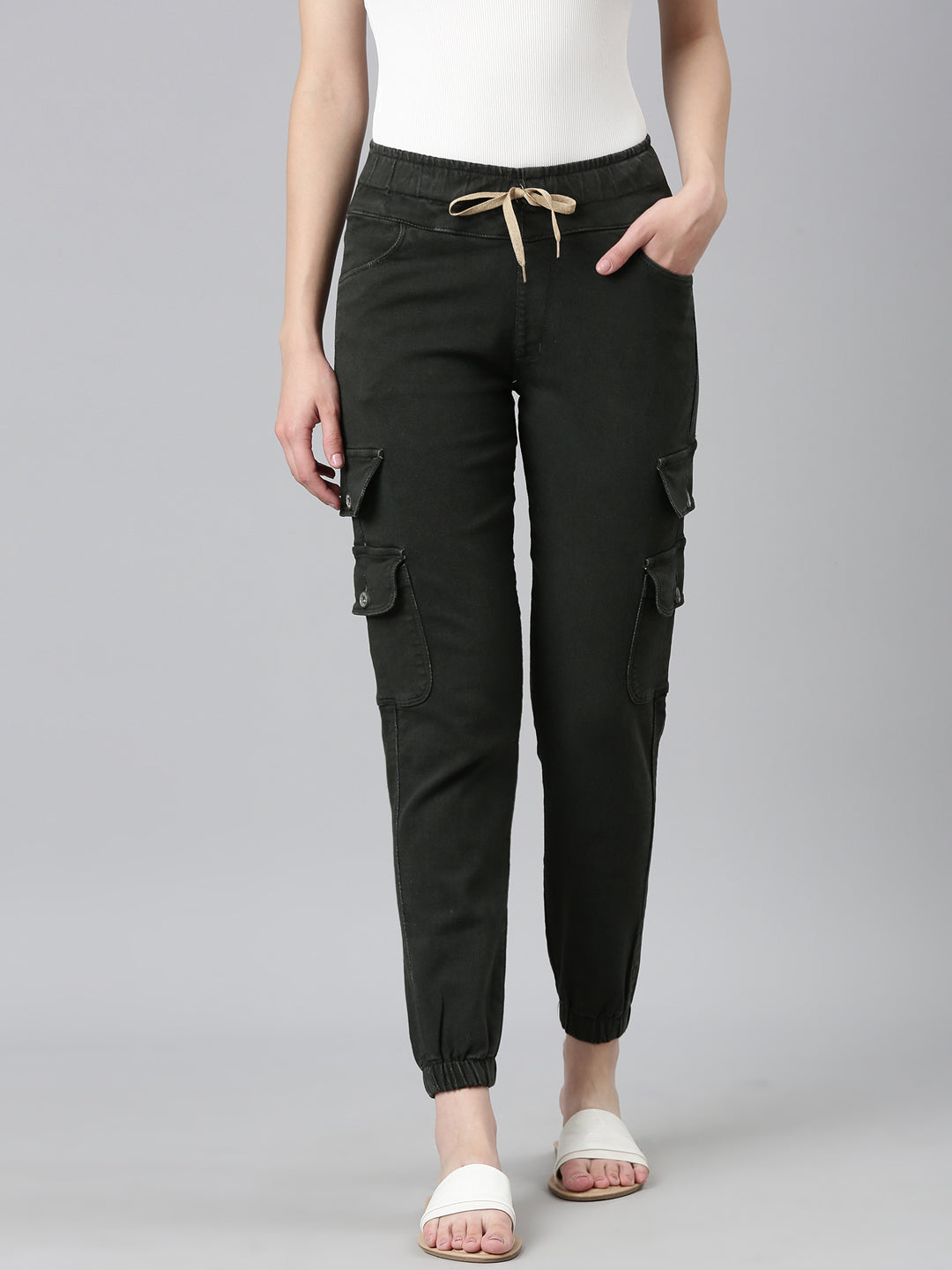 Women's Olive Mid-Rise Denim Jeans