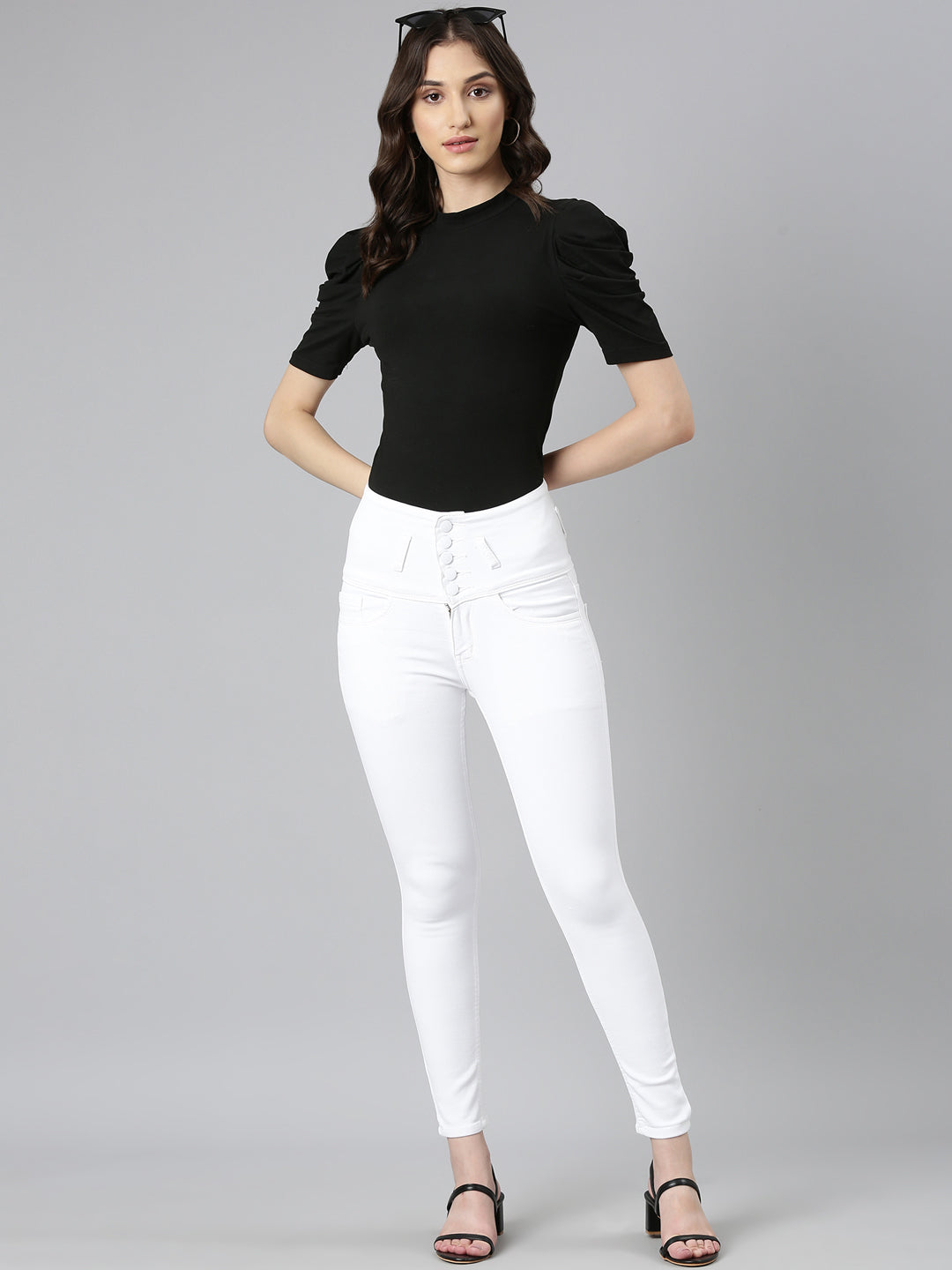Women's White Jean Slim Fit Acid Wash Denim Jeans