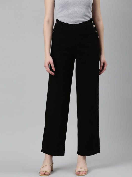 Women's Black High-Rise Cotton Wide Leg Denim Jeans