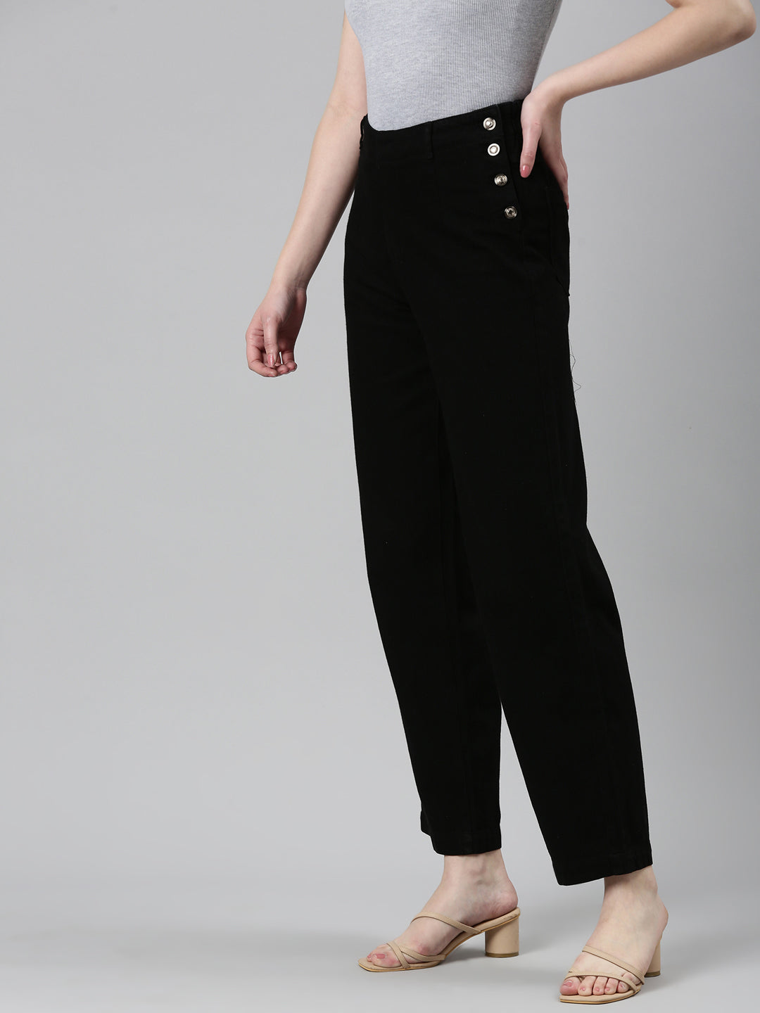 Women's Black High-Rise Cotton Wide Leg Denim Jeans