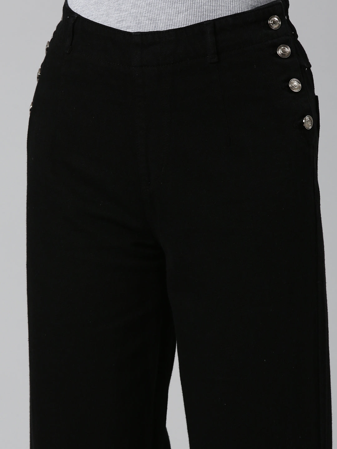 Women's Black High-Rise Cotton Wide Leg Denim Jeans