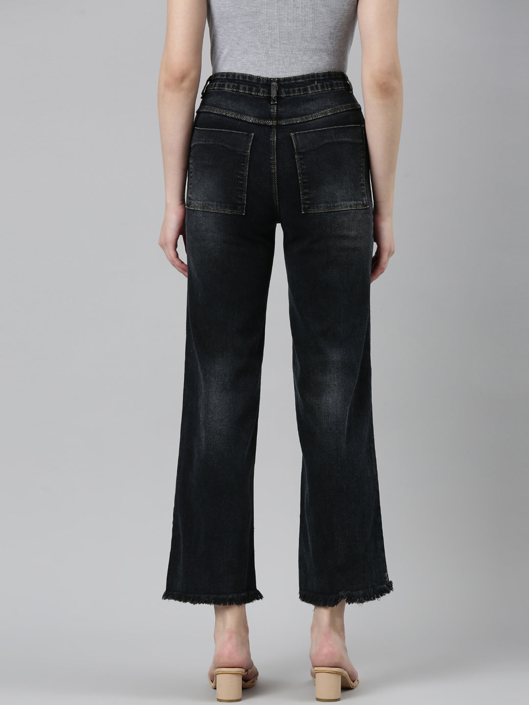 Women's Dark Grey High Rise Jean Mom Fit Light Fade Denim Jeans