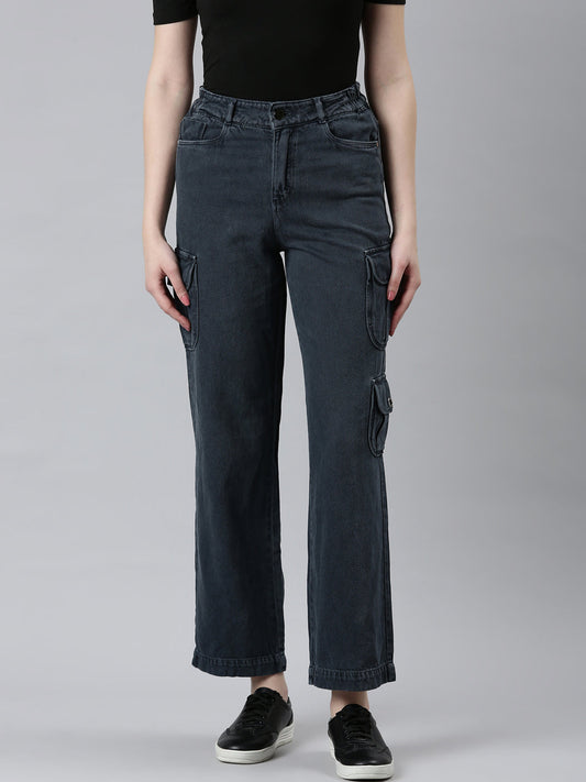 Women's Grey Cotton Straight Fit Denim Jeans