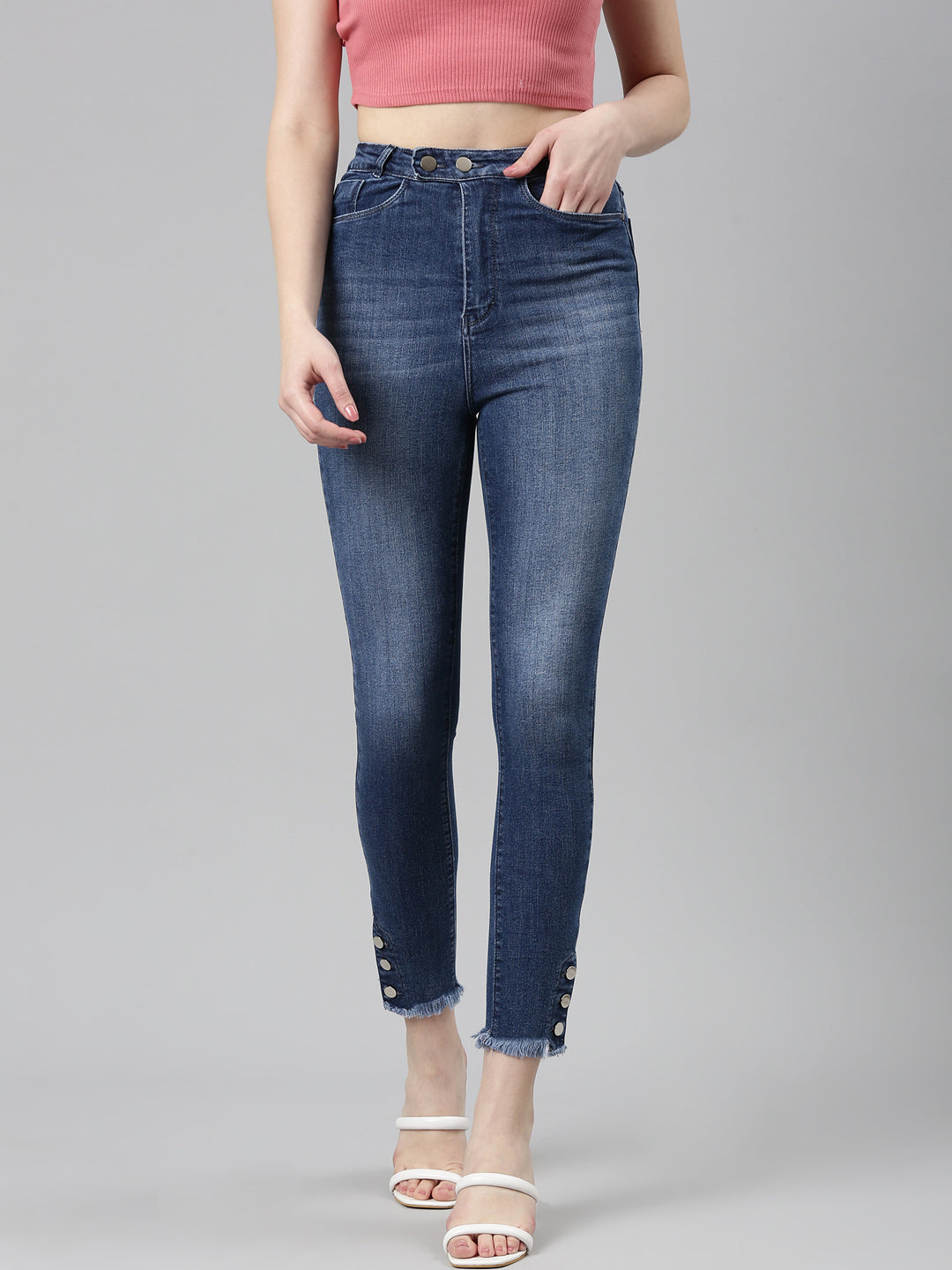 Women's Blue Skinny Fit Light Fade Acid Wash High-Rise Denim Jeans